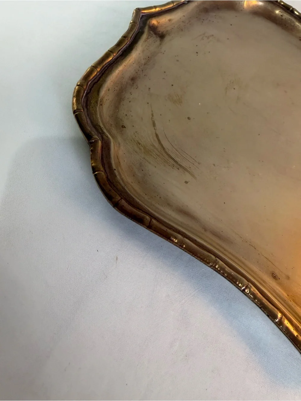 Vintage Oval Brass Tray Featuring A Distinctive Faux Bamboo Edge. Made In India